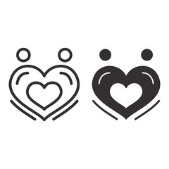 Fototapete - Two lovers form a heart line and solid icon, Valentines Day concept, romantic relationship sign on white background, two people in love forming heart symbol in outline style. Vector graphics.