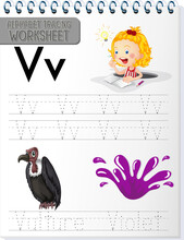 Alphabet Tracing Worksheet With Letter V And V