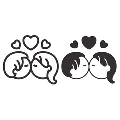 Fototapete - Kissing boy and girl line and solid icon, Valentines Day concept, Boy and girl fall in love sign on white background, Valentines Day kiss icon in outline style for mobile and web. Vector graphics.