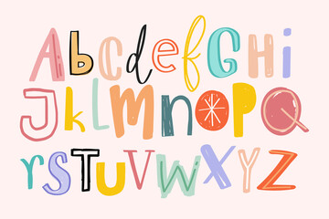 Sticker - Alphabets hand drawn doodle style set vector