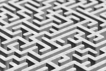 Wall Mural - large concrete maze or labyrinth over white background, success, strategy or solution concept