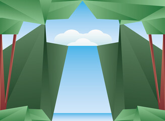 Wall Mural - Polygonal landscape of trees vector design