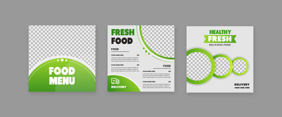 Wall Mural - set of healthy food social media post, restaurant social media post, food delivery poster vector tem