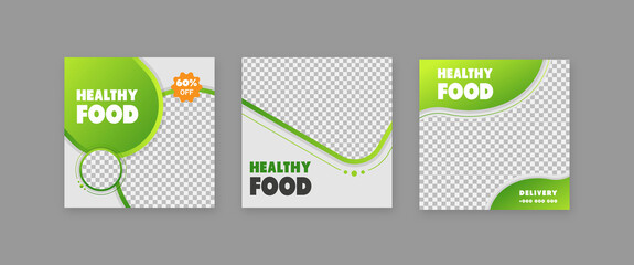 Wall Mural - set of healthy food social media post, restaurant social media post, food delivery poster vector tem