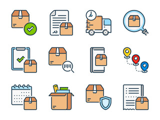 Poster - Delivery and Shipping service related vector line color icons. Package and Logistics outline colorful icon set.
