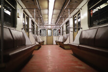 Subway Car With Empty Seats. Empty Subway.