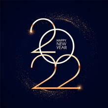 Happy New 2022 Year Elegant Gold Text With Light. Minimalistic Text Template