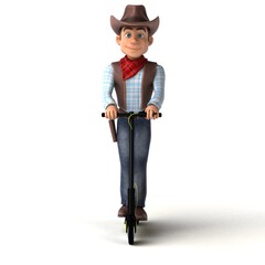 Wall Mural - Fun 3D illustration of a fun cowboy on an electric scooter