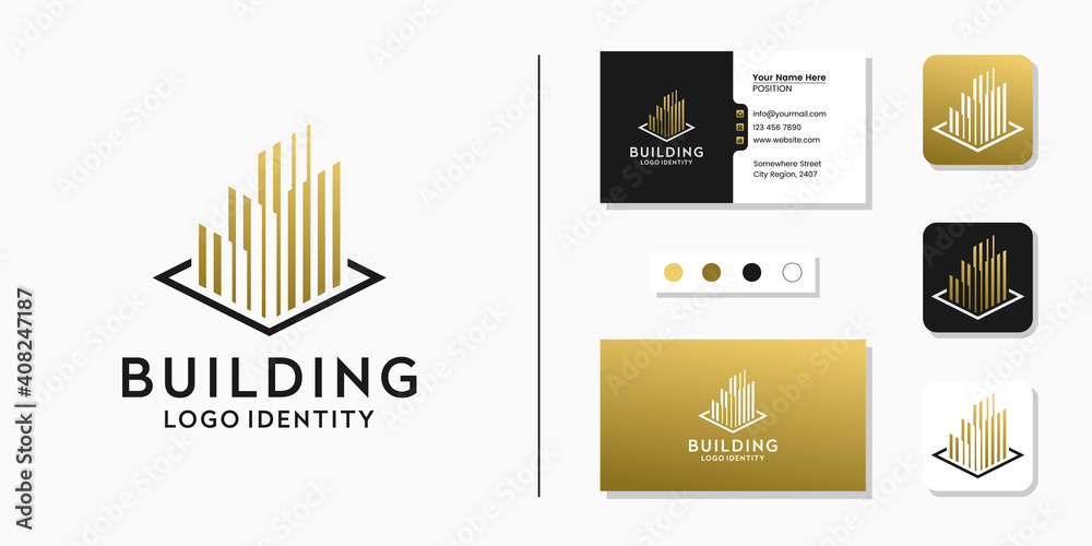 Building construction logo and business card design template Stock ...