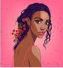 Portrait Of Beautiful Black Woman With Flowers