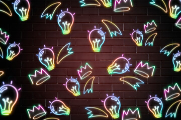 Sticker - Neon star light bulb doodle pattern background