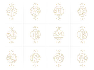 Wall Mural - zodiac astrology horoscope glyphs linear design vector illustrations set