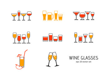 Wall Mural - Wine glasses - vector icons set on white background