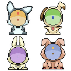 Canvas Print - pixel art set isolated animal clock