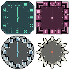 Wall Mural - pixel art set isolated clock design