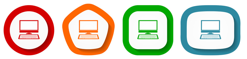 Leinwandbilder - Computer, desktop vector icon set, flat design buttons on white background