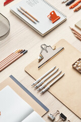 Modern office supplies on table