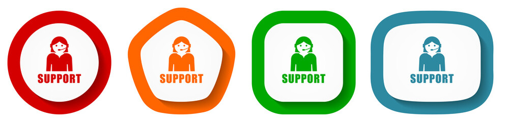 Poster - Support vector icon set, flat design buttons on white background
