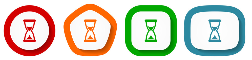 Poster - Time vector icon set, flat design hourglass buttons on white background
