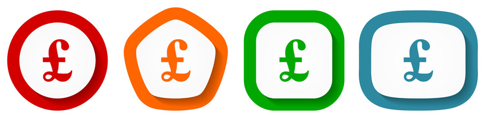 Poster - Pound vector icon set, flat design business buttons on white background