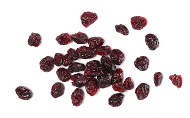 Wall Mural - Dried cranberries pile isolated on white background, top view