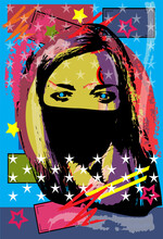 Girl Face With Mask On, Pop Art Background Vector.