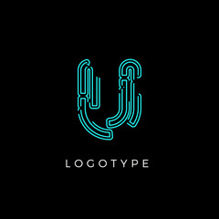 Poster - Cyber letter U for digital technology logo concept. Contour circuit style monogram for artificial intelligence product symbol, robotic system logo and vector type design