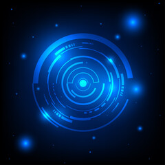 Wall Mural - Abstract Blue Glow Technology Circle Shining On Infinite Space Background Elements Of Futuristic Digital Technology Sci-Fi User Interface Vector Illustration.