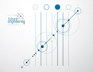Poster - Mechanical scheme, vector engineering drawing with circles and geometric parts of mechanism. Technical plan can be used in web design and as wallpaper or background.