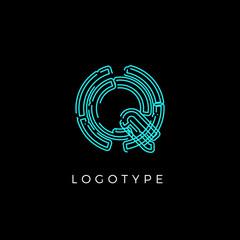 Aufkleber - Cyber letter Q for digital technology logo concept. Contour circuit style monogram for artificial intelligence product symbol, robotic system logo and vector type design