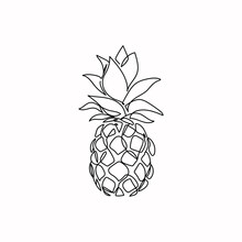Continuous One Line Drawing A Pineapple. Vector Illustration Perfect For Greeting Cards, Party Invitations, Posters, Stickers, Clothing. Silhouette Of Pineapple Icon. Food Concept