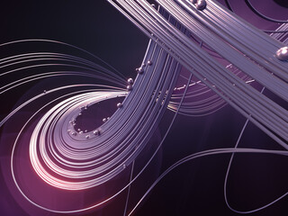 Poster - Abstract 3d rendering silver jewelry with shiny shapes beads on a dark background