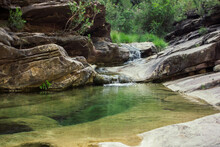 Transparent Cirat River At Province Of Castellon In Spain Amid The Rocks