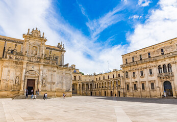piazza del duomo (duomo square) is a popular tourist attraction in lecce, italy.