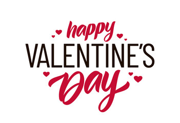 Wall Mural - happy valentine's day. lettering composition with red hearts on white background.