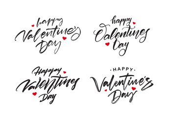 Wall Mural - set of handwritten brush type lettering of happy valentines day on white background.