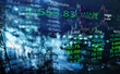 © bidala - graph line of trade stock market and index number on glow blur city light blue business background
