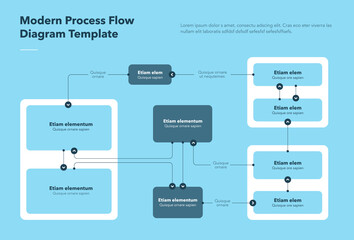 Poster - Modern process flow diagram template - blue version. Flat infographic, easy to use for your website or presentation.