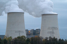 Industrial Power Plant With Smoking Chimneys In Peitz, Germany