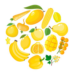 Wall Mural - Vector concept of yellow fruit, vegetables, eat colors for health