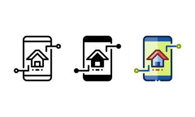 Smart home access icon. With outline, glyph, and filled outline styles