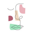 © SomethingCool! - Continuous line art drawing of a sad woman face. Modern minimal art illustration. Contemporary minimalistic drawing with pastel colors for home decoration. Vector illustration style.