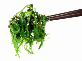 Canvas Print - Seaweed Salad with Chopsticks - Healthy Nutrition on white Background - Isolated