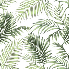 Tropical seamless vector pattern with palm leaves. Jungle summer illustration.