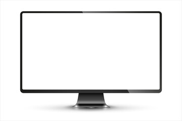 Trendy realistic thin frame monitor mock up with blank white screen isolated. PNG. Vector illustration