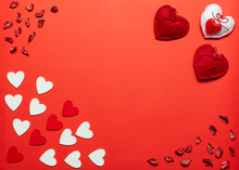 Red And White Hearts On Red Background
