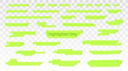 Wall Mural - Green highlighter lines set isolated on transparent background. Marker pen highlight underline strokes. Vector hand drawn graphic stylish element