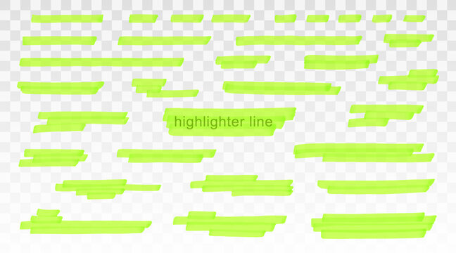 Green highlighter lines set isolated on transparent background. Marker pen highlight underline strokes. Vector hand drawn graphic stylish element