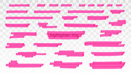 Aufkleber - Pink highlighter lines set isolated on transparent background. Marker pen highlight underline strokes. Vector hand drawn graphic stylish element