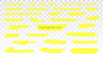 Aufkleber - Yellow highlighter lines set isolated on transparent background. Marker pen highlight underline strokes. Vector hand drawn graphic stylish element